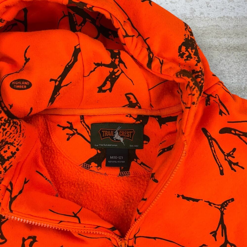 Vintage 90s Hoodie Youth M Orange Hunting Camo Cotton Full Zip Woodland - Picture 3 of 3